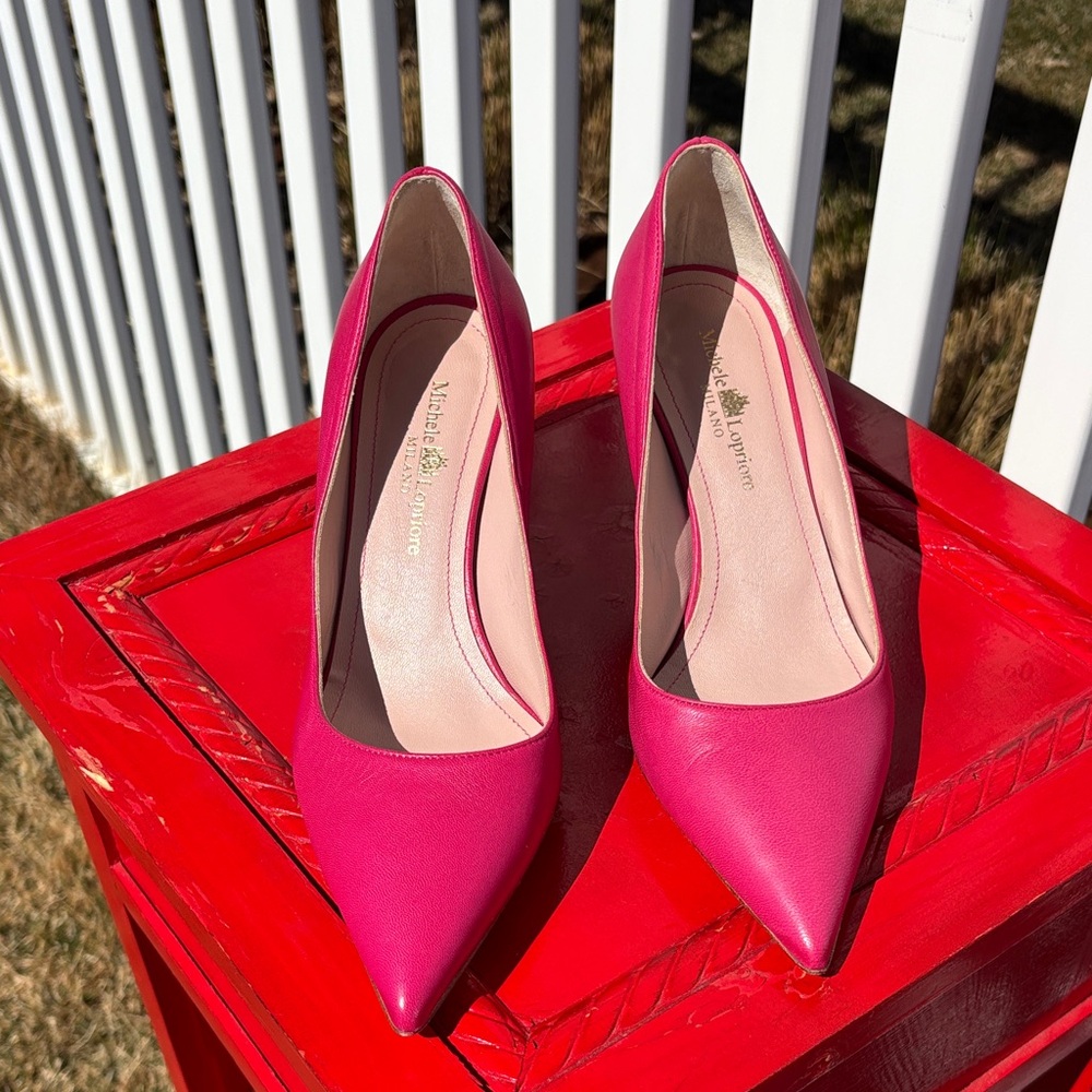 Michele Lopriore Milano Pink Heels, 3” Heels, Leather , Made in Italy